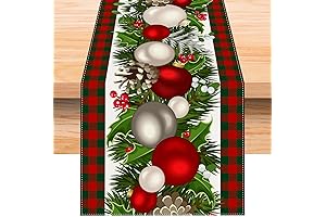 Linen Red and Green Christmas Table Runner 36 Inches