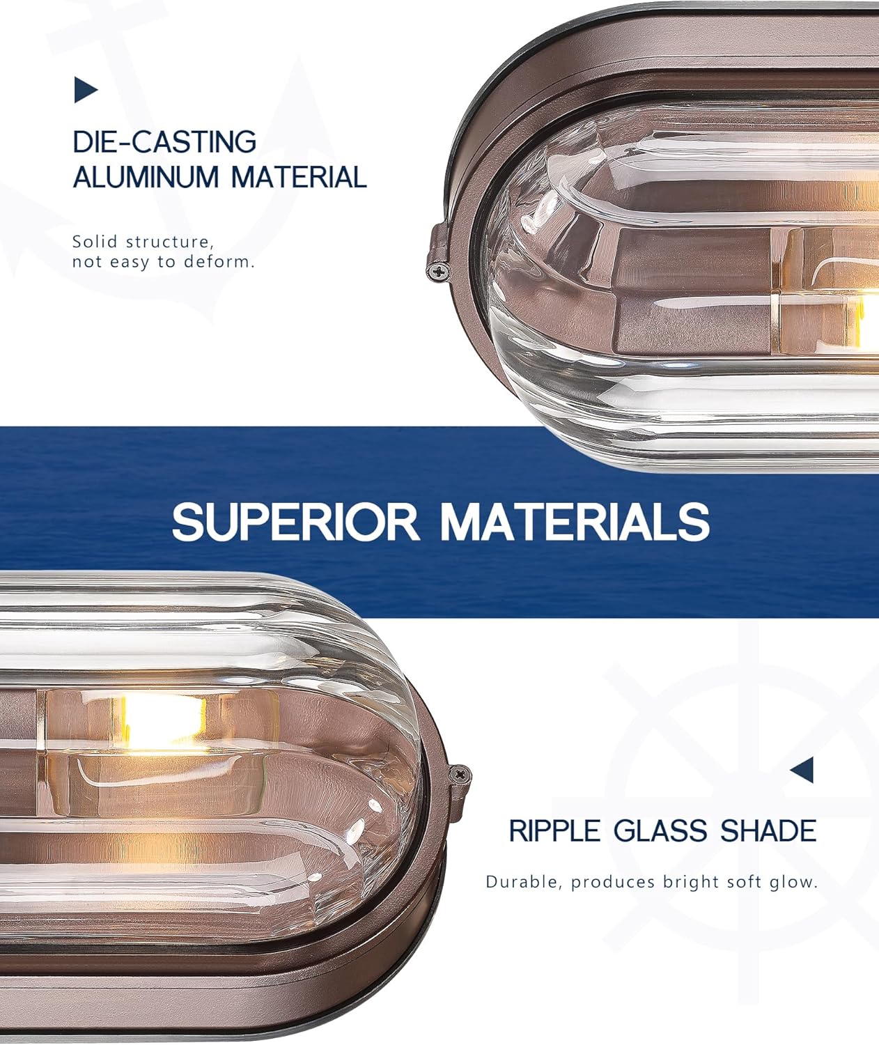 FEMILA 11" Oval Bulkhead Exterior Wall Sconce, 2 Pack ORB Wall Light & Ceiling Flush Mount, Aluminum, Ripple Glass, Front Porch Light for Patio/Garage/Entry, 4FYX104FL-2 ORB SW