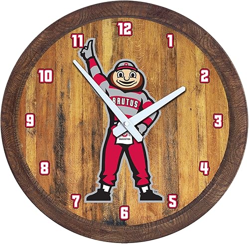 Miniatura 521 de The Fan-Brand NCAA Oklahoma Sooners: Faux Barrel Top Wall Clock Sports Team Bar Sign Décor - Home Man Cave, Party Decoration - Made On Demand