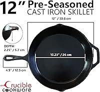 Vista 3 de Crucible Cookware Juego de sartén de hierro fundido de 12 pulgadas (pre-sazonado), incluye soportes grandes y de silicona para mango caliente Uso