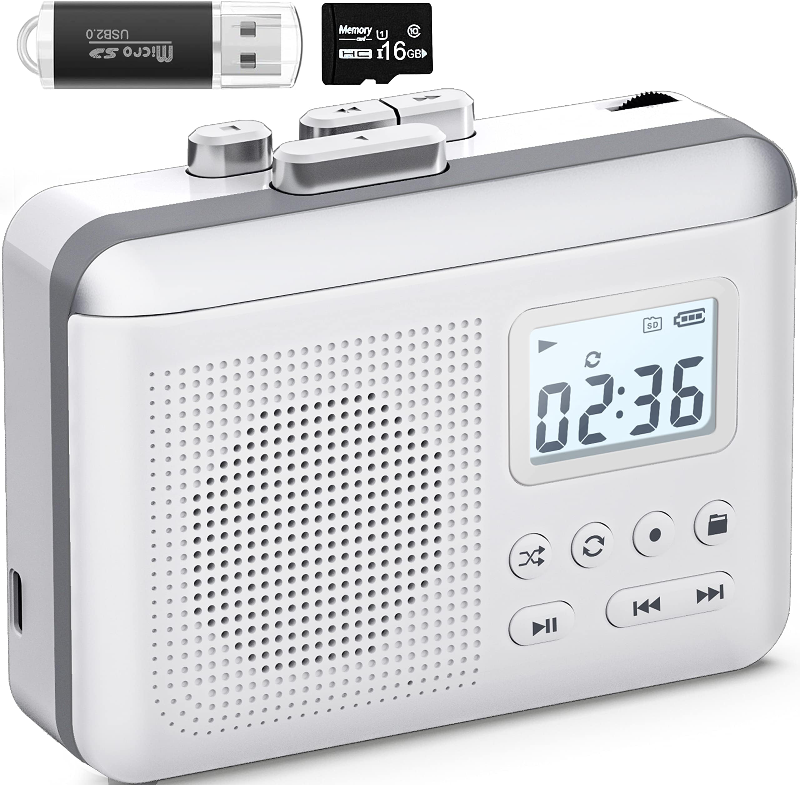 Portable Cassette Player Recorder Converter,Cassette to MP3 via SD Card,Walkman Cassette Tape Player with 1000mah Rechargeable Battery,Built-in Microphone&Speaker,Headphone Jack,16GB SD Card