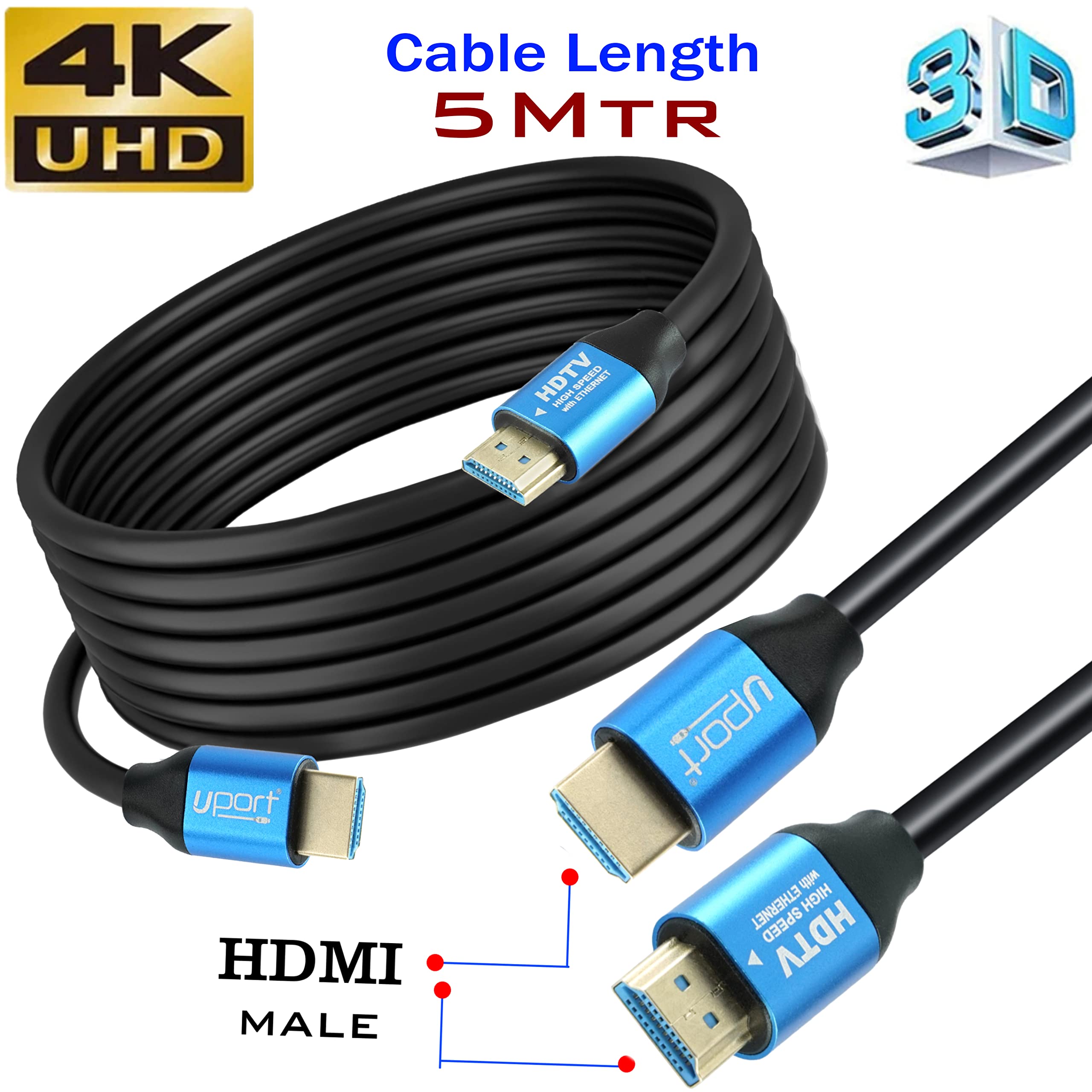 UPORT 5 Meter HDMI 1.4 Cable with Ethernet, 4K/2K Ultra HD