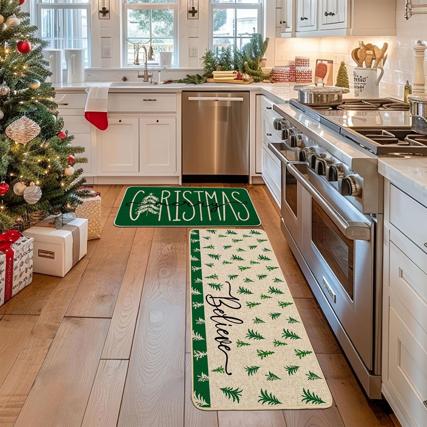 Baccessor Christmas Kitchen Rugs Set of 2, 17x29 and 17x47 Inch image 2