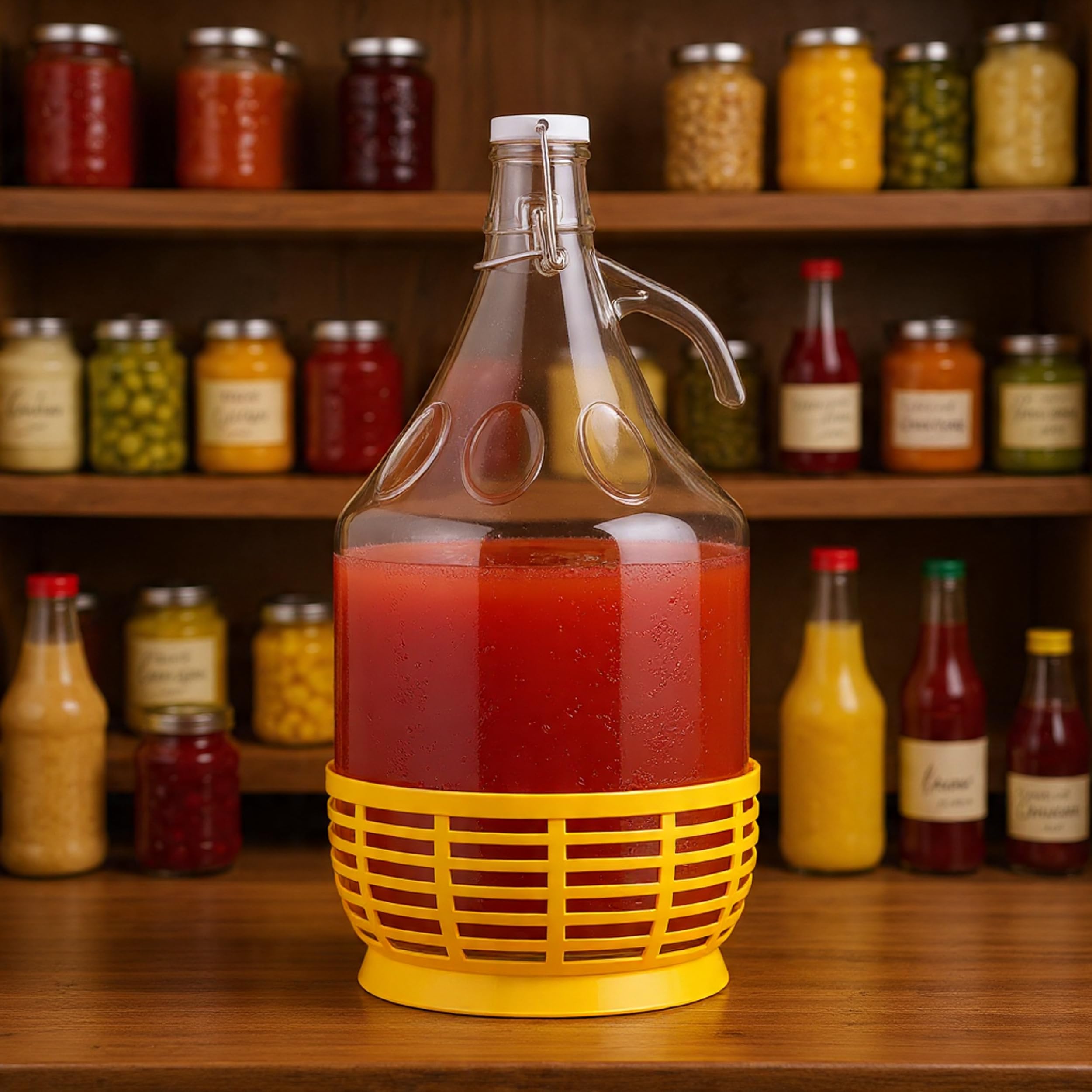 lilawelt24 6 x 5L Glasballon (Gallone) mit Bügelverschluss, Henkel & Kunststoffkorb - Glasflasche für Wein, Gärung, Saft, Likör & Einmachen