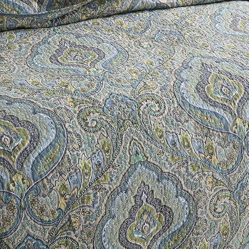 Miniatura 6 de Autumn Dream Juego de colcha de algodón, juego de edredón reversible de 3 piezas, diseño clásico de cachemira de damasco, tamaño King