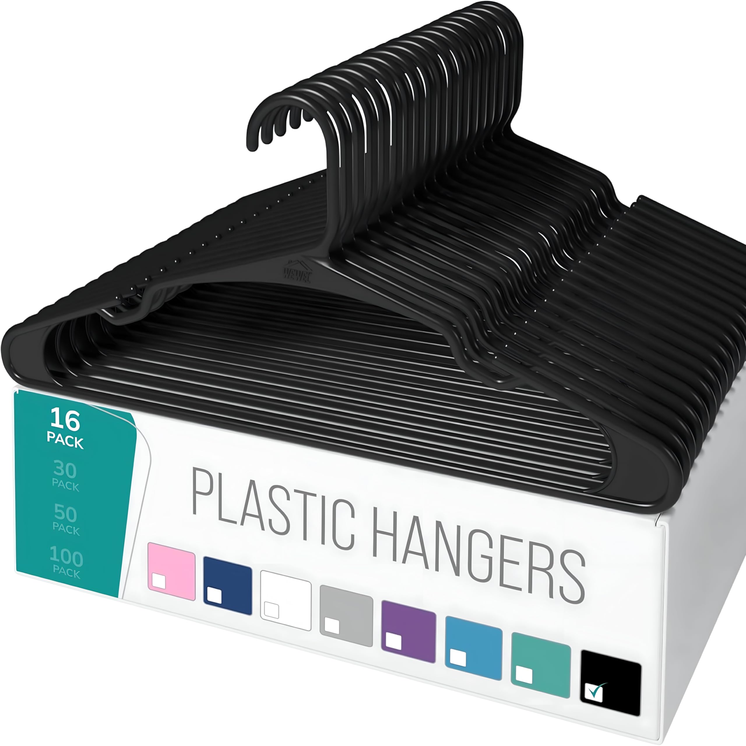 WEWEL® 16 Pcs Premium Clothes Hangers for Hanging Cloths, Elevate Your Wardrobe Organization in Multicolors with Cloth Hanger (16, Black)