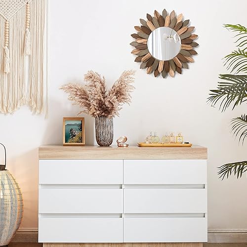 Miniatura 7 de Emfogo Espejo de pared de madera rústica de 12 pulgadas, espejo bohemio con explosión de sol, decoración de pared de granja, decoración de