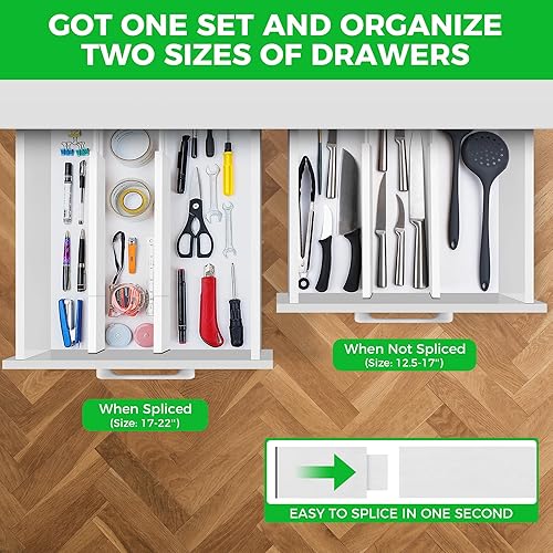 Miniatura 2 de FJO Paquete de 4 separadores de cajones de bambú ajustables – Separadores de cajones expandibles de 12.5 a 21.7 pulgadas para cocina, utensilios,