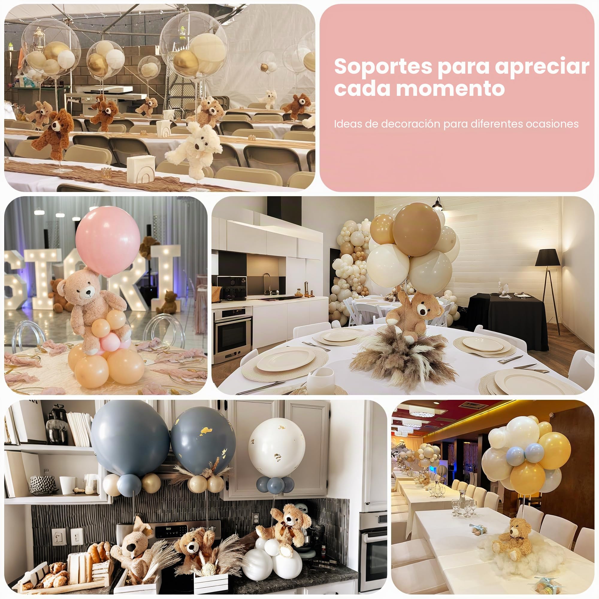 YALLOVE Juego de 10 Reutilizables Soportes de Globos para Centros de Mesa | Altura Ajustable 40cm 60cm, Soporte para Globos para Decoración para Fiesta Aniversario Boda Cumpleaños