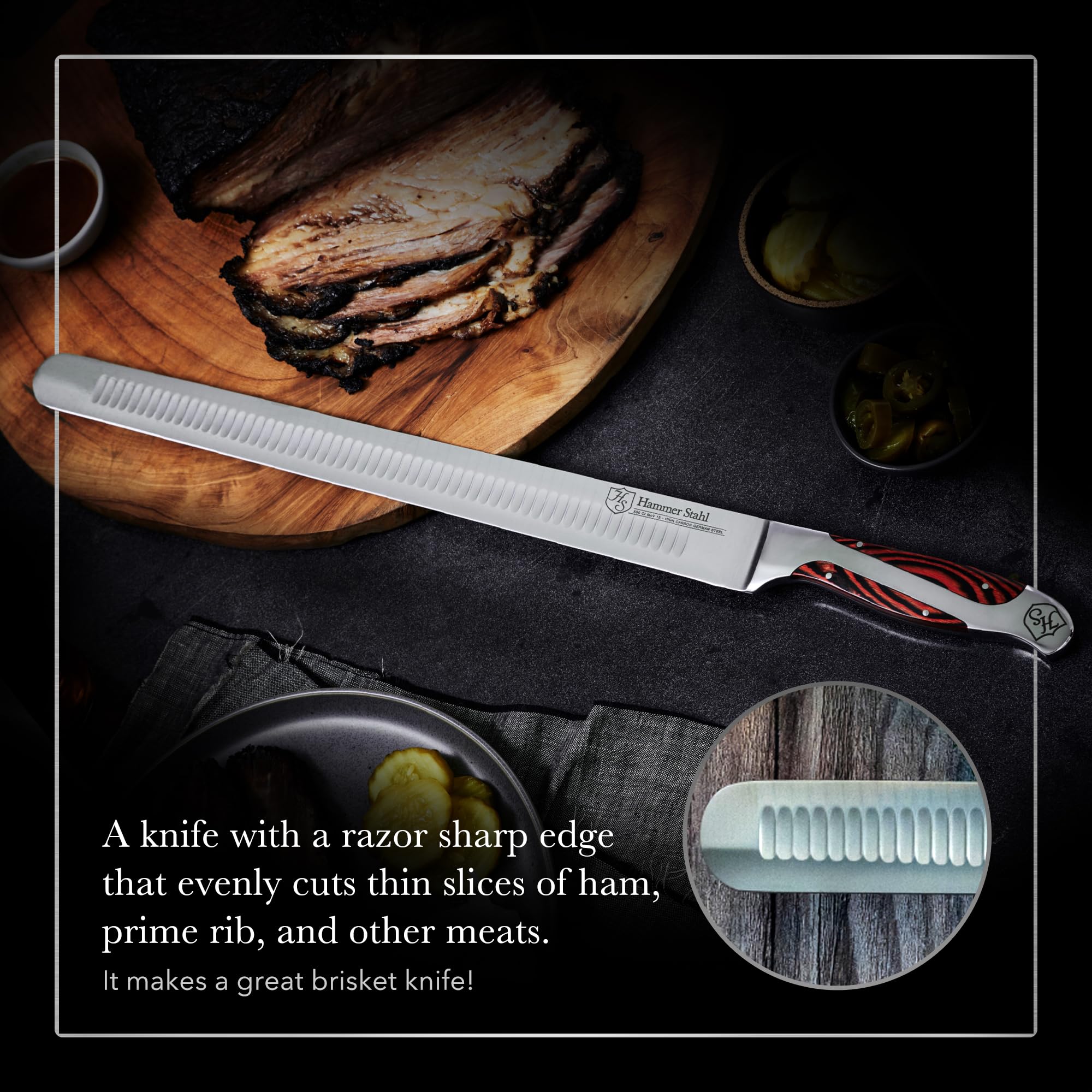 Hammer Stahl 14 Inch Slicer | German Forged High Carbon Steel | Brisket Slicing Knife with Ergonomic Quad-Tang Pakkawood Handle & Gift Box — Amazon image 5