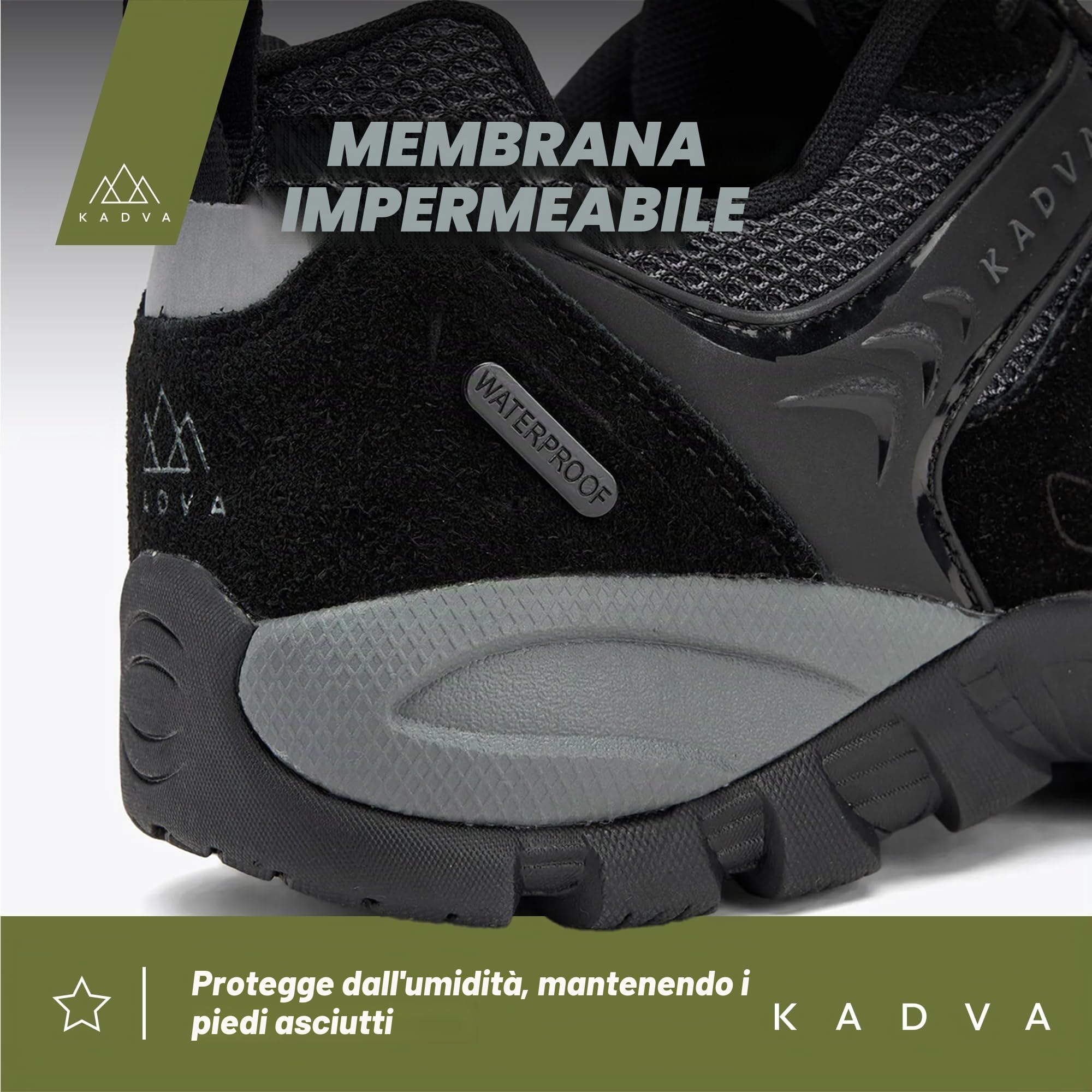 KADVA Scarpe da Trekking da Uomo Traver Low in Nero Taglia 41-46 EU Scarpe da Uomo Impermeabili e Traspiranti Isolate con Tomaia in Pelle e Tessuto Isolamento Contro Neve e Gelo