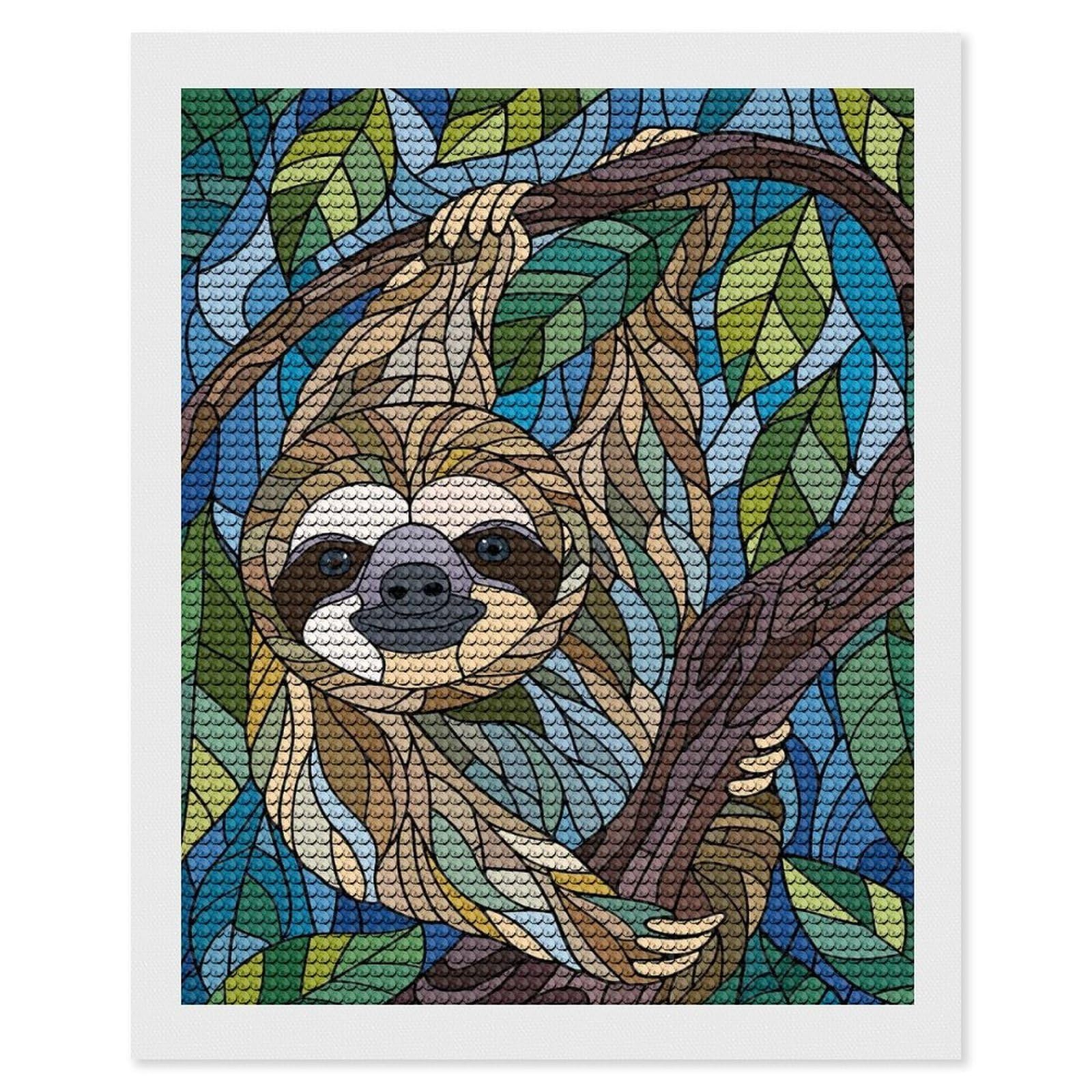 Junmoney Stained Glass Sloth in Tree Diamond Painting Kit 16"x20", Easy Handmade Project, Cosy Home Accent, for Craft Lovers, Holiday Gift Idea