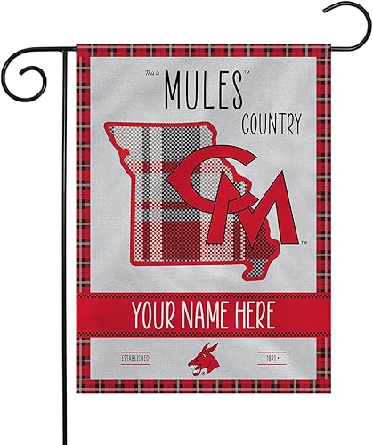 Rico Industries NCAA Central Missouri Mules This is Mules Country - Bandera de jardín personalizada con diseño a cuadros