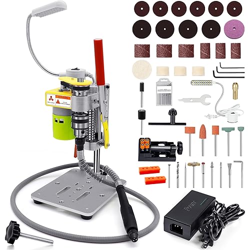 Mini Drill Press, Benchtop Drill Press, Portable Electric Drilling Machine, with Rotary Tool Flex Shaft Attachment, B10 Chuck, Drill Bit and Clamp for Metal Wooden Jewelry DIY