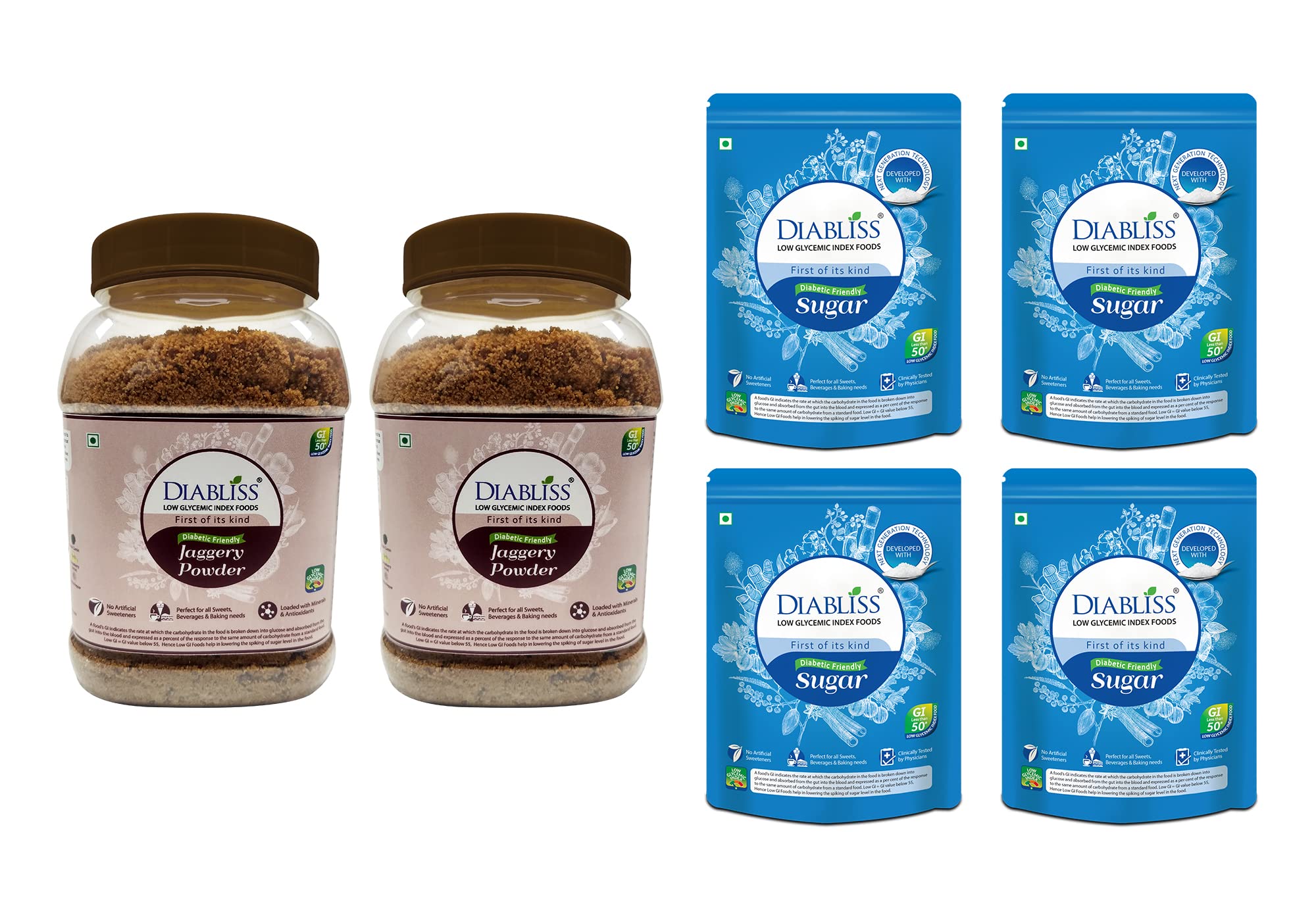 Diabliss Jaggery 750g Jar pack of 2 - Sugar 500g Pouch pack of 4 - Low Glycemix Index (GI) Diabetic Friendly (B0BFHT3FT3) Amazon Price History, Amazon Price Tracker