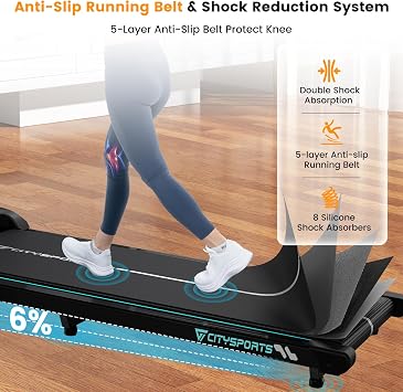 CITYSPORTS Walking Pad with 6% Incline,Under Desk Treadmill for Home,1-6KM/H Walking Running Machine with LED Display,Remote Control,Bluetooth,Non-Assembly