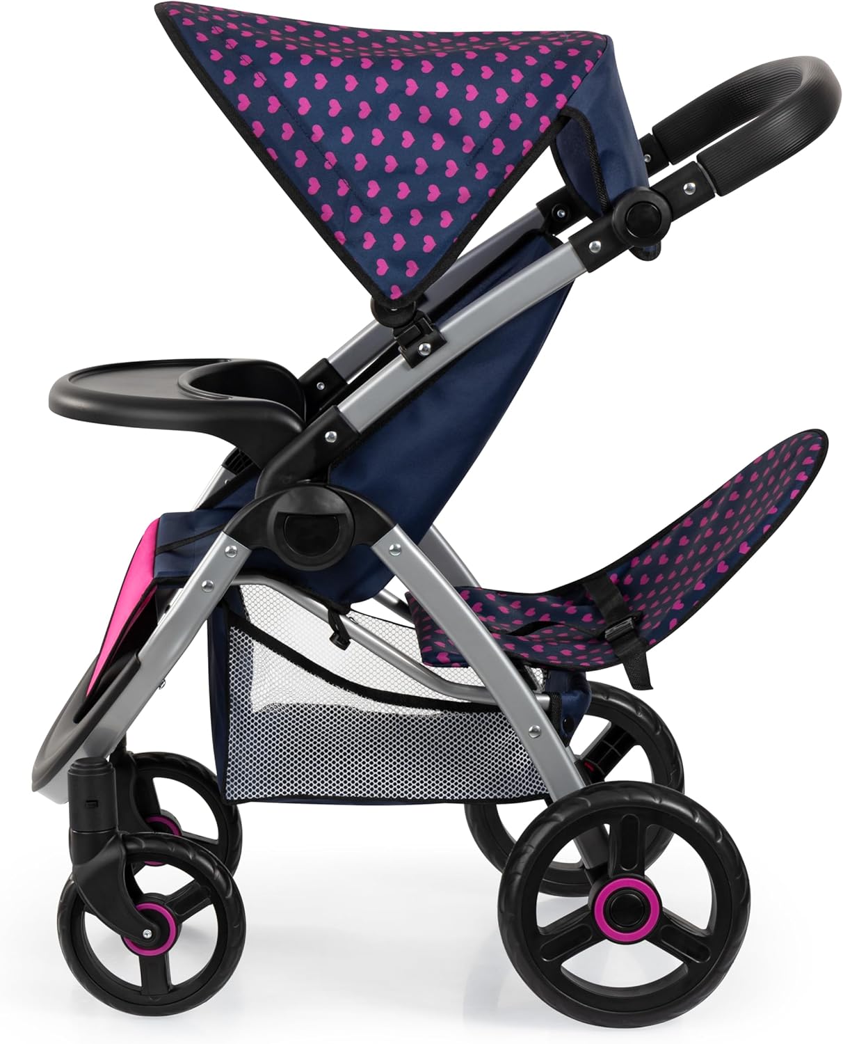 Bayer: Twin Star Stroller - Blue, Hot Pink, Unicorn - Seats 2 Dolls Up to 18", Shoulder Bag, Foldable Sibling Buggy, Kids Toy, Ages 3+