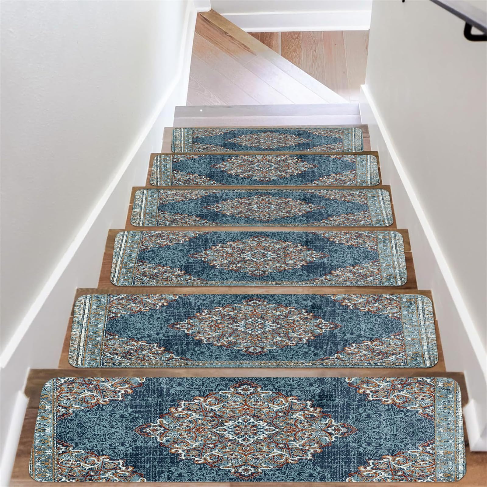 RRrawgff Carpet Stair Treads Self Adhesive, Non-Slip Carpet Stair Runner Carpet Stairs Mats Removable Reused for Kids Elders and Pets (20x76cm/15pc,Classic 3)