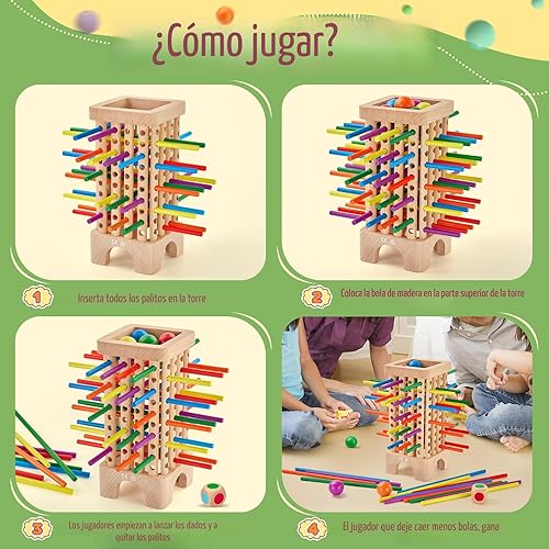 Miniatura 3 de Montessori - Juego de mesa de madera, 42 coloridos palos de madera, juego de dados de matemáticas, juguetes educativos para 3, 4, 5, 6 años,