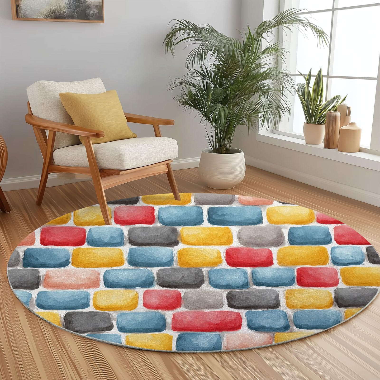 Tapis rond shaggy lavable pour éviter les glissades au salon