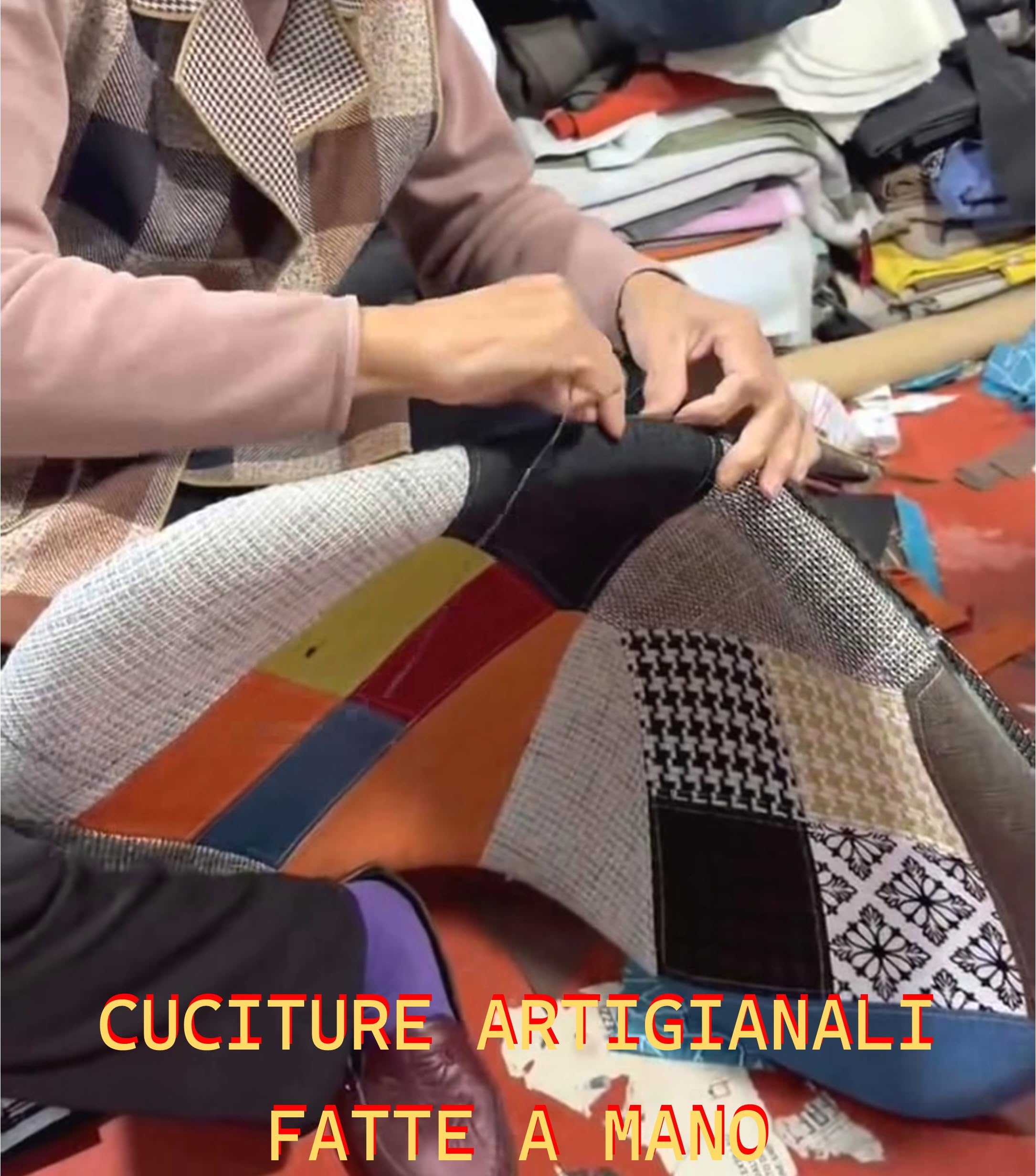 Sedia in Legno di Faggio e PP in Stile Patchwork Cucita a Mano