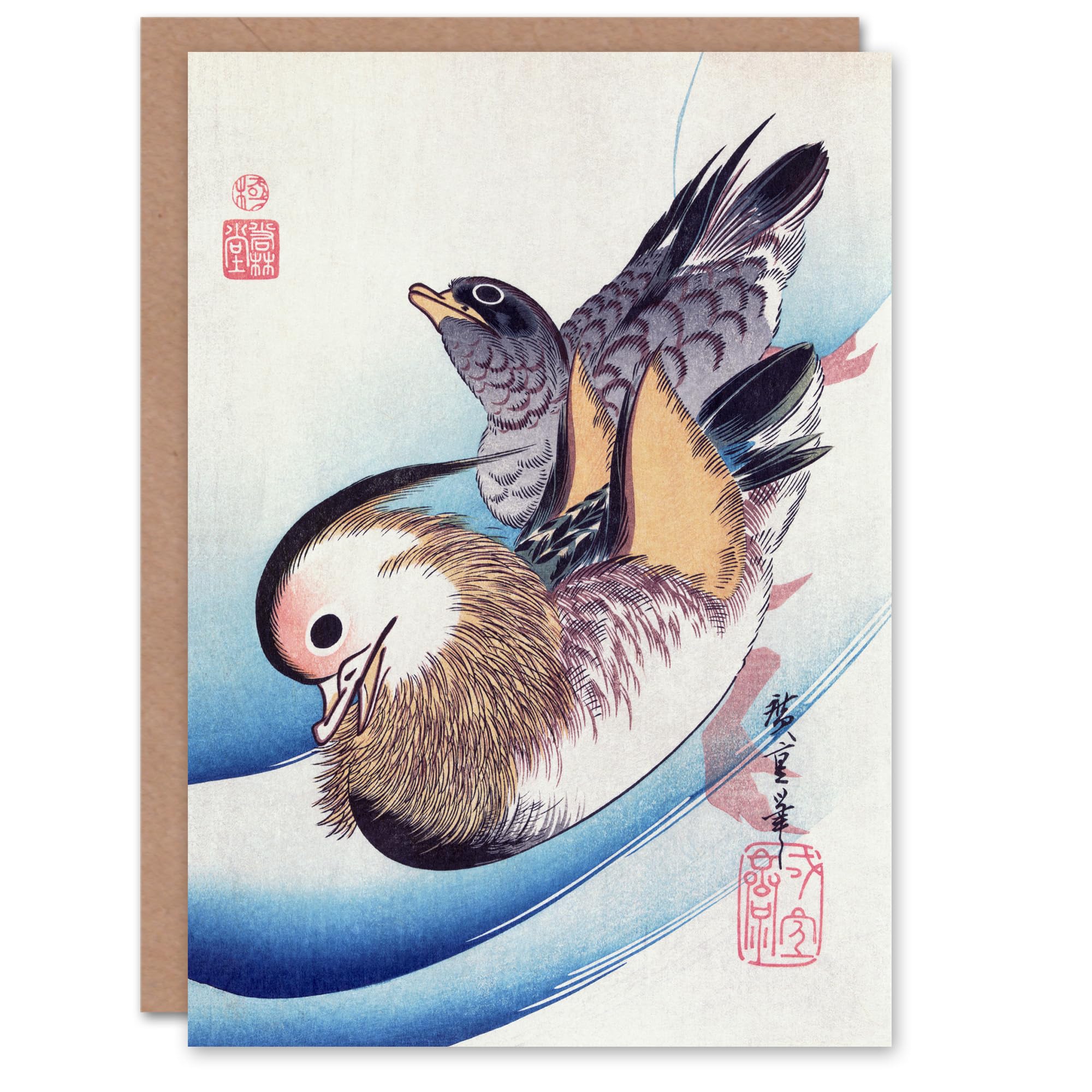 Artery8 Utagawa Hiroshige Japanese Art Card Two Mandarin Ducks in a Lake