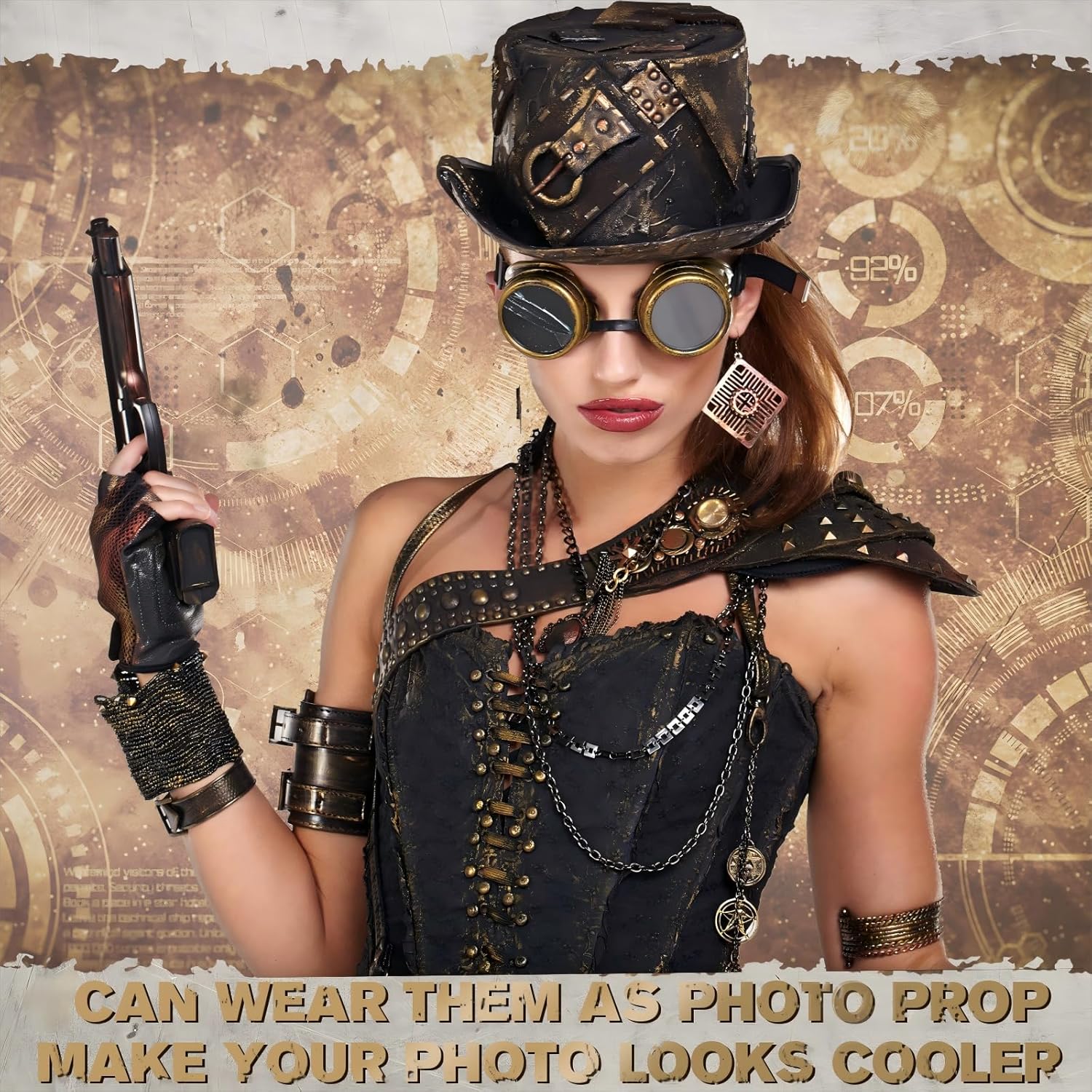 Yunsailing 10 Pairs Retro Victorian Steampunk Goggles Glasses Vintage Sunglasses Cyber Punk Gothic for Halloween Costume(Metallic Colors)