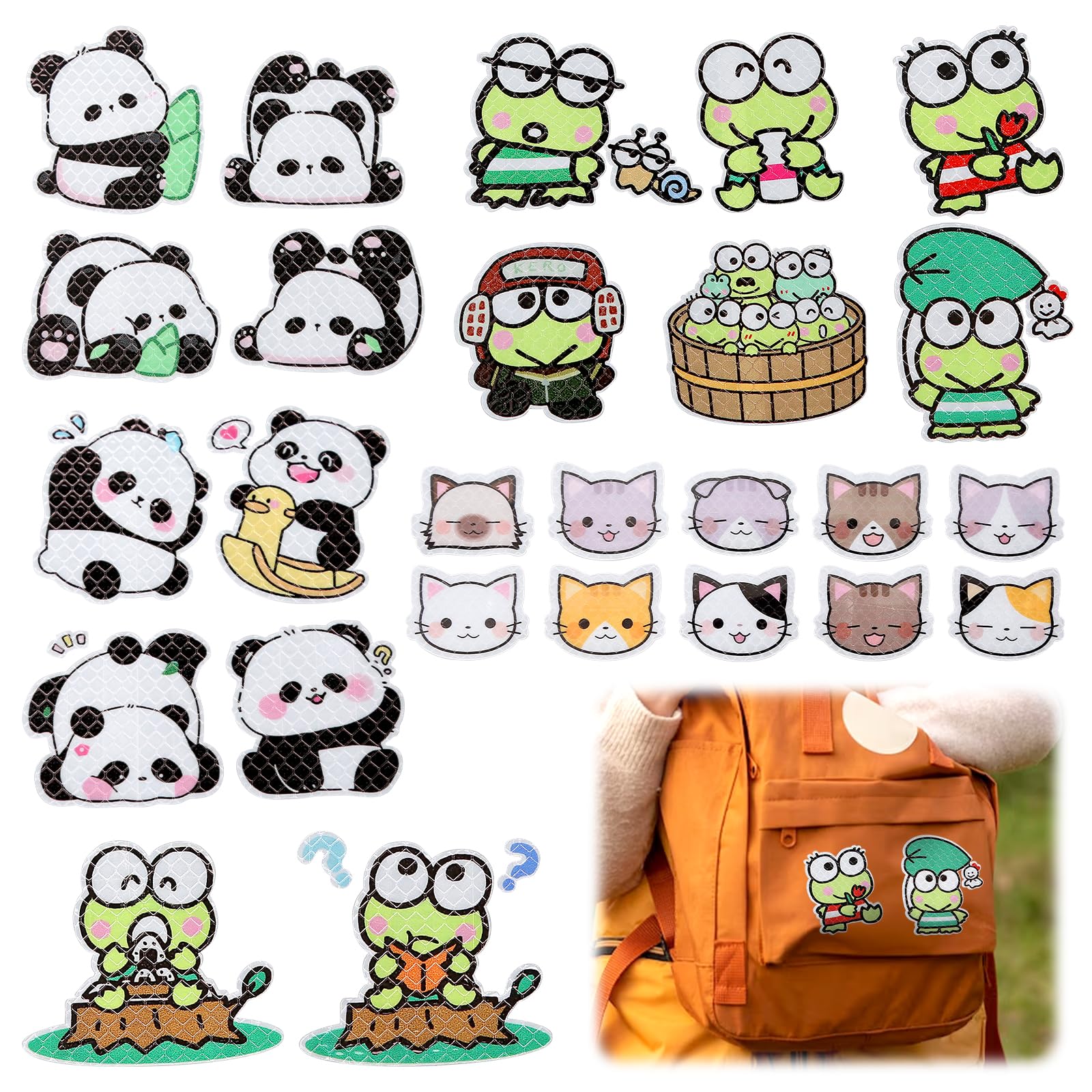 Reflective Stickers, 26 Pack Waterproof Bike Stickers Night High Visibility Car Decals Outdoor Safety Adhesive Sticker Frog Panda Cat Warning Sticker for Warning Bicycle, Scooters, Helmets, Bag