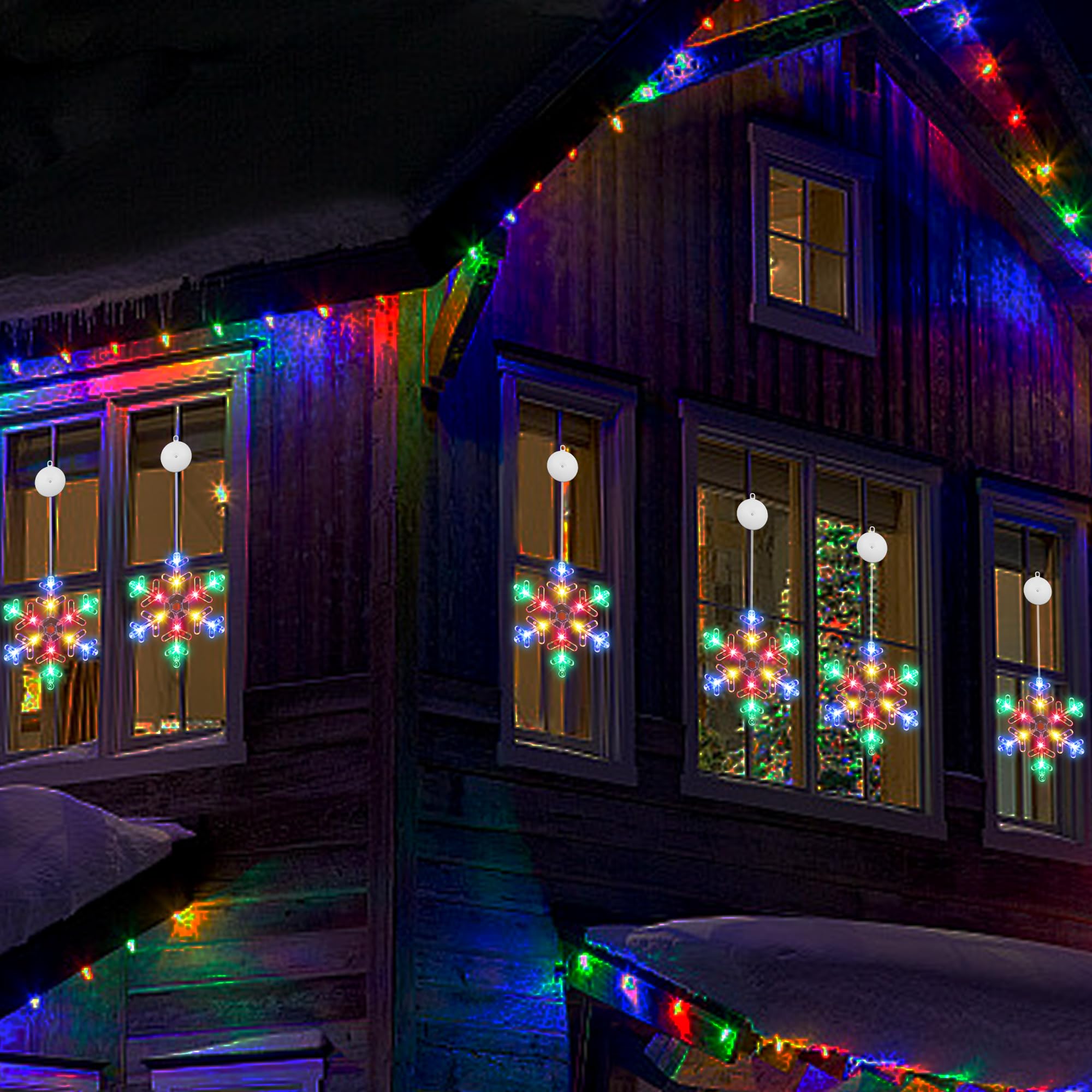 [Timer] Decorazioni natalizie per finestre, 3 pezzi con fiocco di neve luci natalizie con ventosa, luci a forma di fiocco di neve a batteria, decorazioni natalizie per interni ed esterni, camino