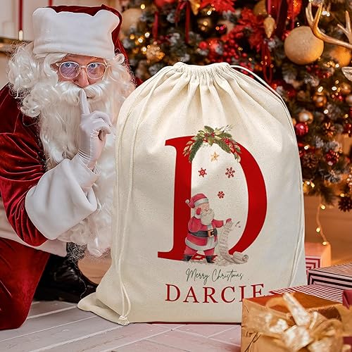 Miniatura 2 de JugJug Bolsas de regalo personalizadas de Navidad con inicial y nombre, cajas de lona de Santa Claus, bolsas de Navidad con cordón para niños,