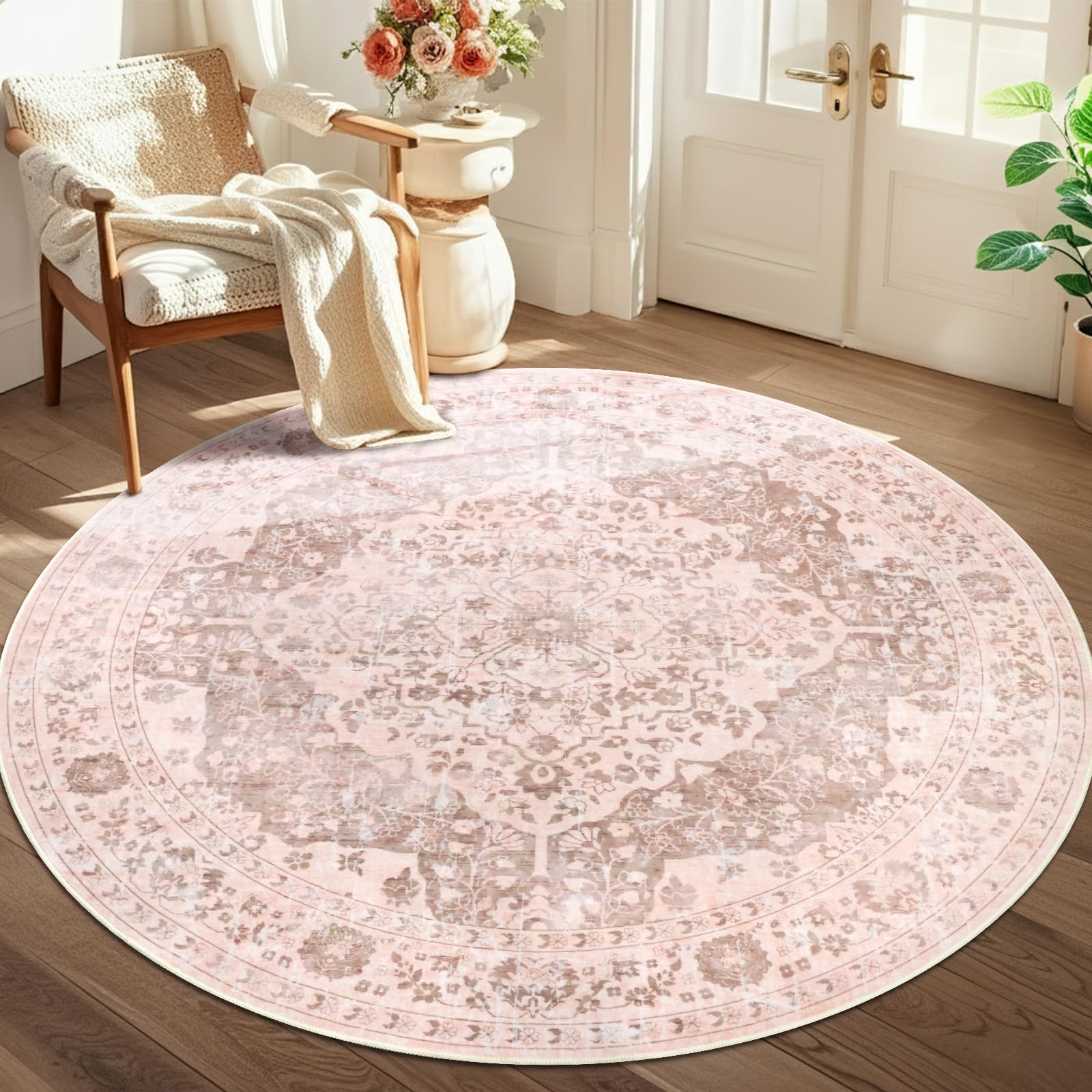 TUKDAK Vintage Teppich Wohnzimmer, Waschbarer Teppich Schlafzimmer, Boho Kurzflor Esszimmer Teppich Läufer Flur, Weich rutschfest Waschbar Kinder Teppiche für Küche Kinderzimmer