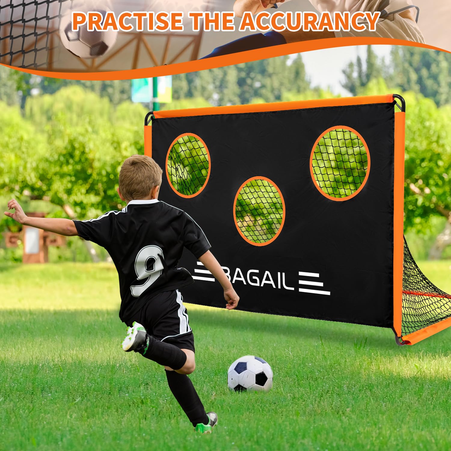 BAGAIL Porta da calcio con bersaglio, design 2 in 1, porta da calcio, borsa portatile, facile da installare, ideale per allenamenti in giardino e partite ricreative, 180 x 120 cm