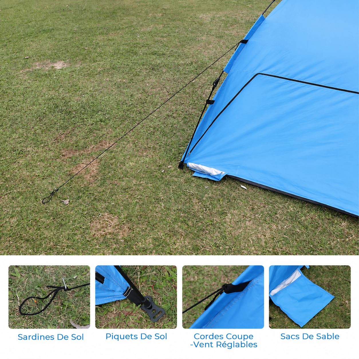 Abri de plage pop-up avec protection UV 50+, tente de plage automatique pour 2 à 3 personnes, abri de plage pop-up XXL avec tapis étendu, tente légère de protection contre le vent pour bébé et famille