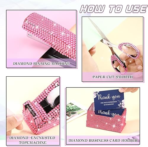 Miniatura 5 de Demissle Juego de 6 piezas de accesorios de escritorio de oficina, kit de papelería escolar de cristal, grapadora de tijera con grapa, dispensador