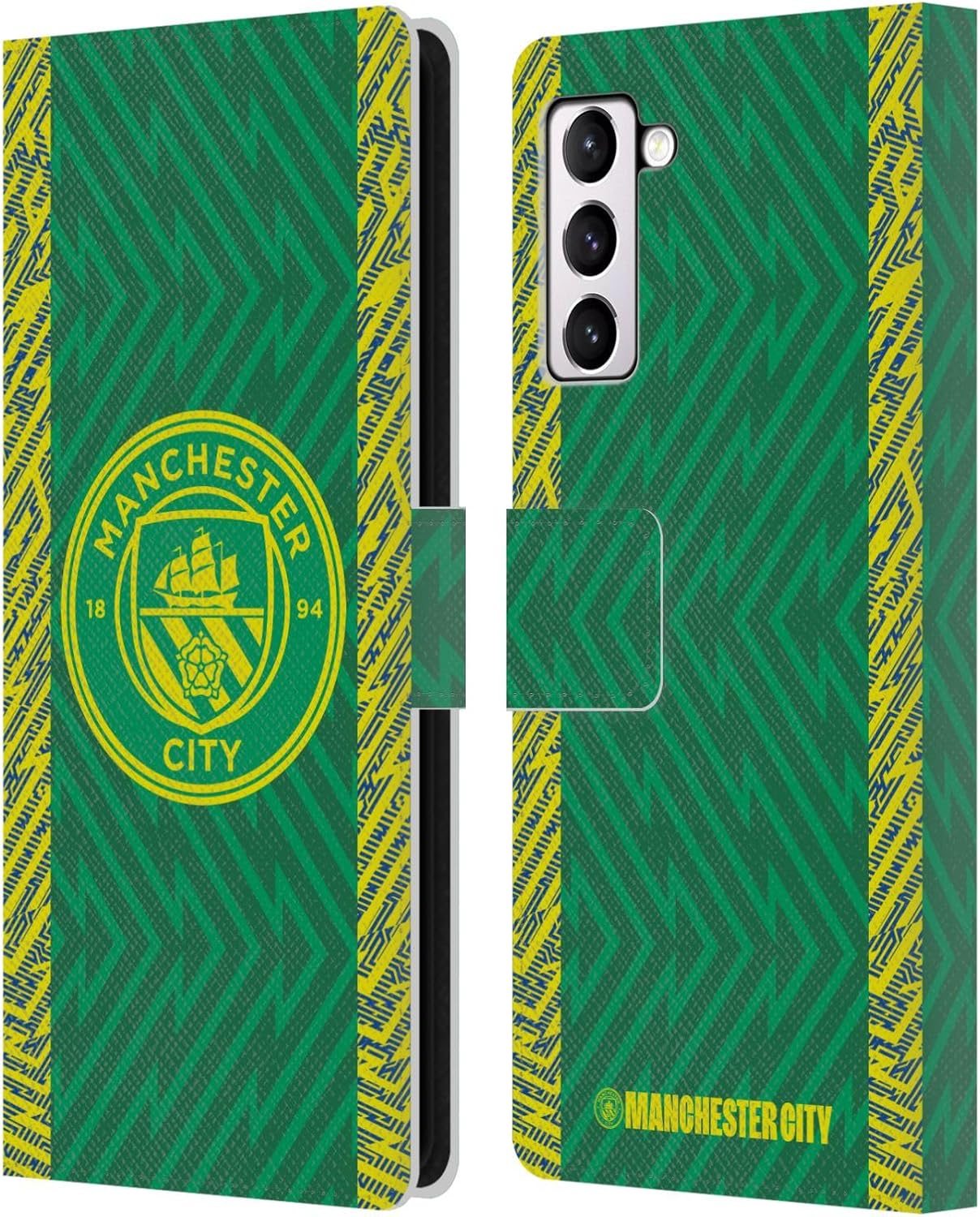 Head Case Designs Officially Licensed Manchester City Man City FC Third Goalkeeper 2023/24 Badge Kit Leather Wallet Case Compatible with Samsung Galaxy S21+ 5G