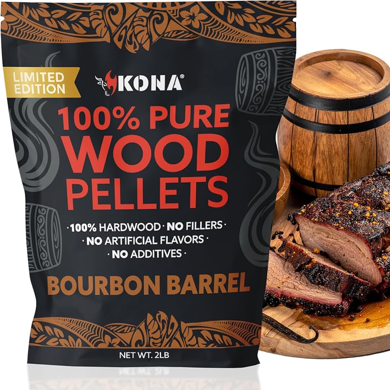 Kona Bourbon Barrel Pellets, Limited Edition, Intended for Ninja Woodfire | Resealable 2 lb bag, rich bourbon-barrel smoke flavor, for outdoor ovens and smokers