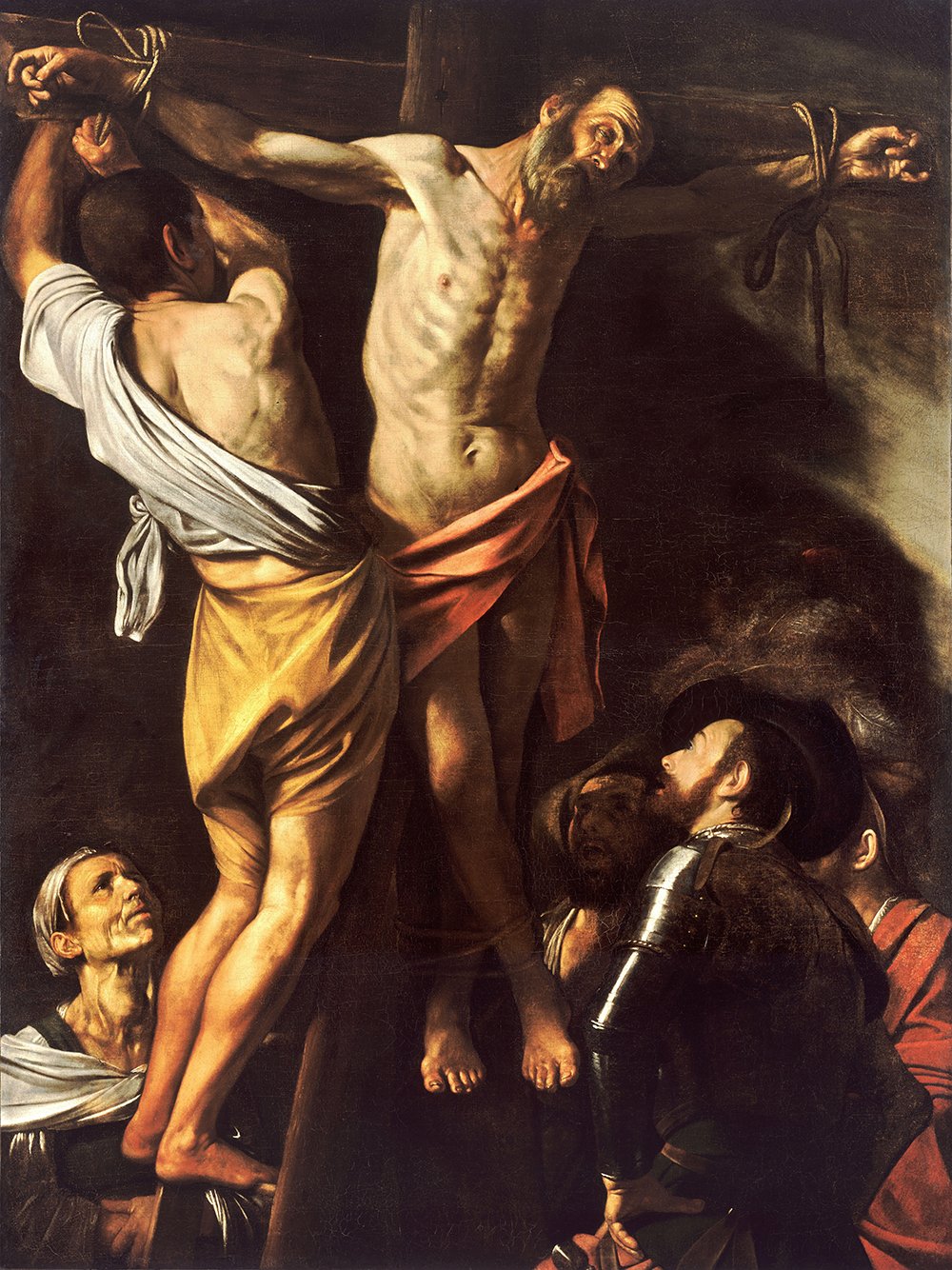Cuadro Caravaggio de La Crucifixión de San Andrés, marco marrón mate mediano