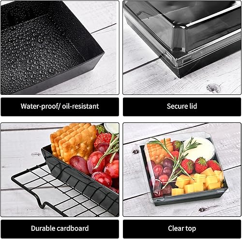 Miniatura 4 de Ocmoiy Cajas pequeñas de embutidos con tapas transparentes, recipientes de papel desechables para alimentos, cajas de postre de panadería de 5