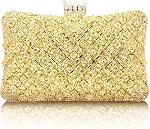 Bolsos de mano con diamantes de imitación para mujer, bolso de noche brillante, bolso de novia de cristal para fiesta, graduación, boda dorado ( A -