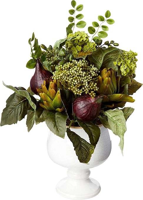 Amazon Nearly Natural 4759 アーティチョークとアジサイ シルクフラワーアレンジメント グリーン ホワイト 造花 オンライン通販