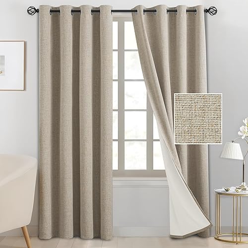 Miniatura 12 de SimpleHome Cortinas de lino natural para dormitorio de 84 pulgadas de largo, juego de 2 paneles, cortinas opacas 100% de lino sintético texturizado