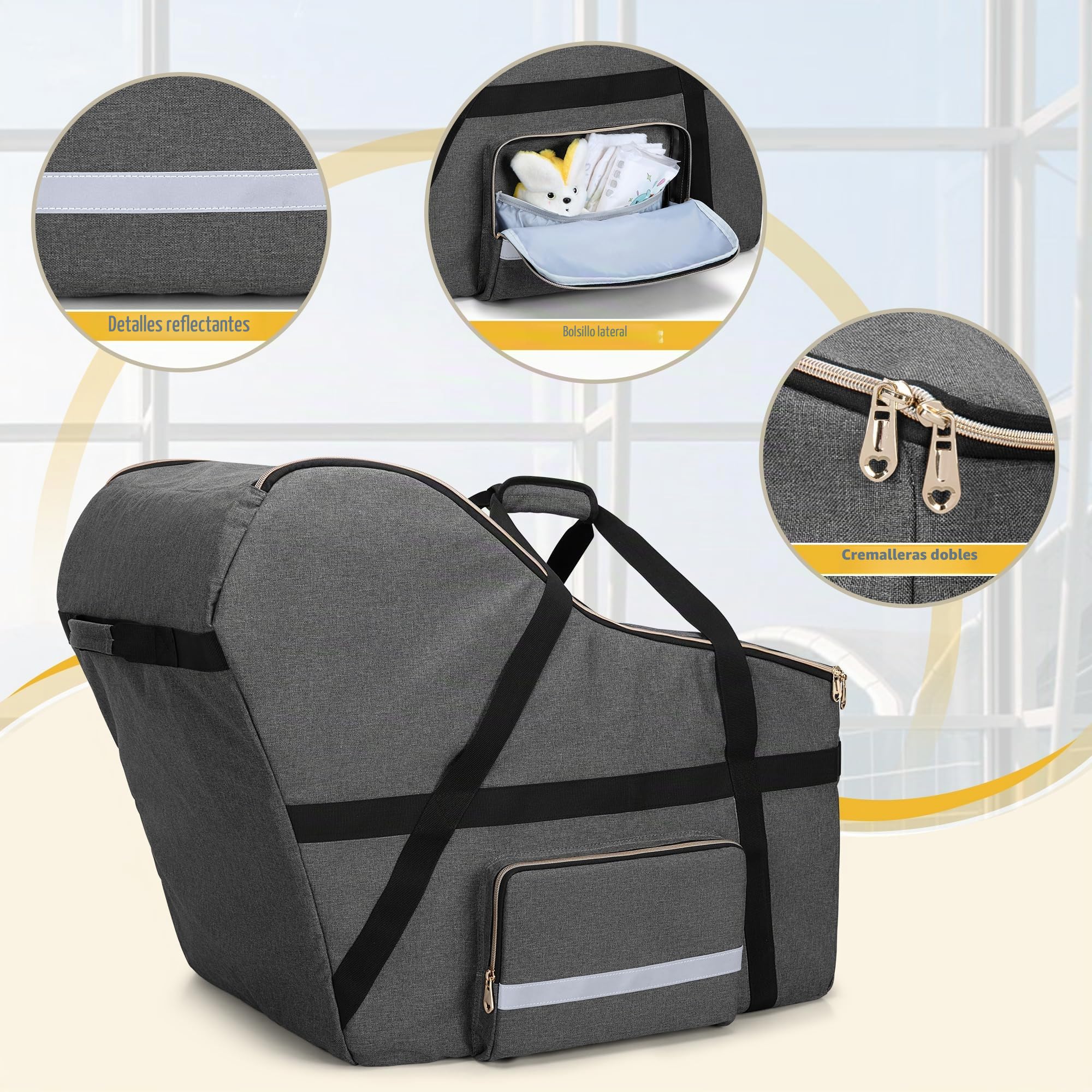 Teamoy Bolsa de Viaje para Asiento de Automóvil Infantil Compatible con Todos Los Asientos y Bases de Automóvil Nuna Pipa, Fundas de Asiento de Automóvil para Viajes en Avión, Gris