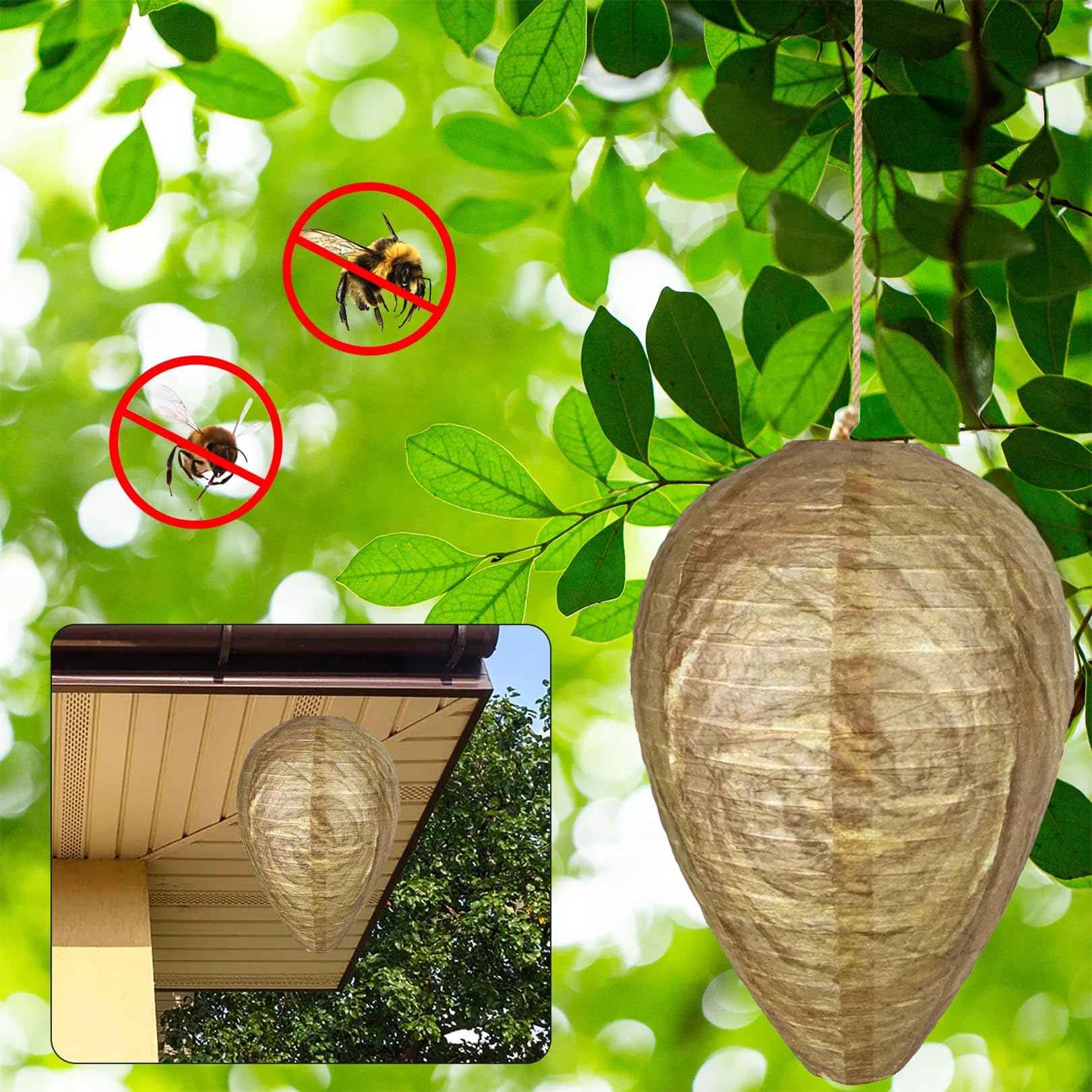2 unidades nido de avispas falso resistente a la intemperie para colgar, nido de avispas, repelente de avispas, impermeable, artificial, para casa, balcón, jardín, exterior