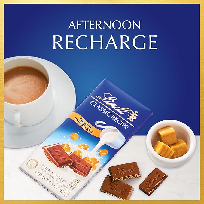 Lindt Classic Recipe Tableta de Chocolate con Leche, Caramelo y Sal Marina 4.4 oz (Pack de 12) miniatura 3