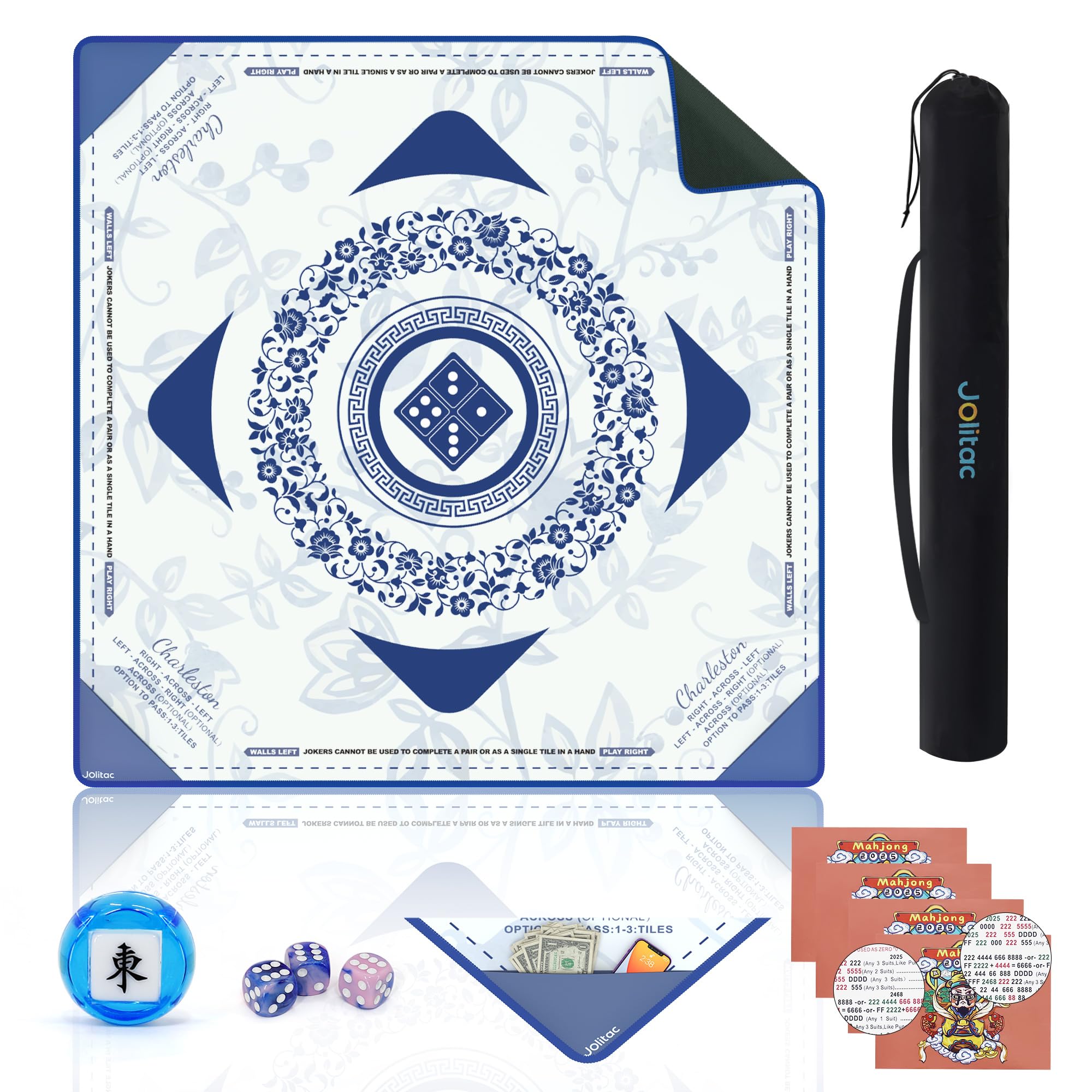 Tapis Mahjong Antidérapant 80x80 Cm – Réduction Bruit, Protection Table – Velours Cristal Bleu Doux & Résistant