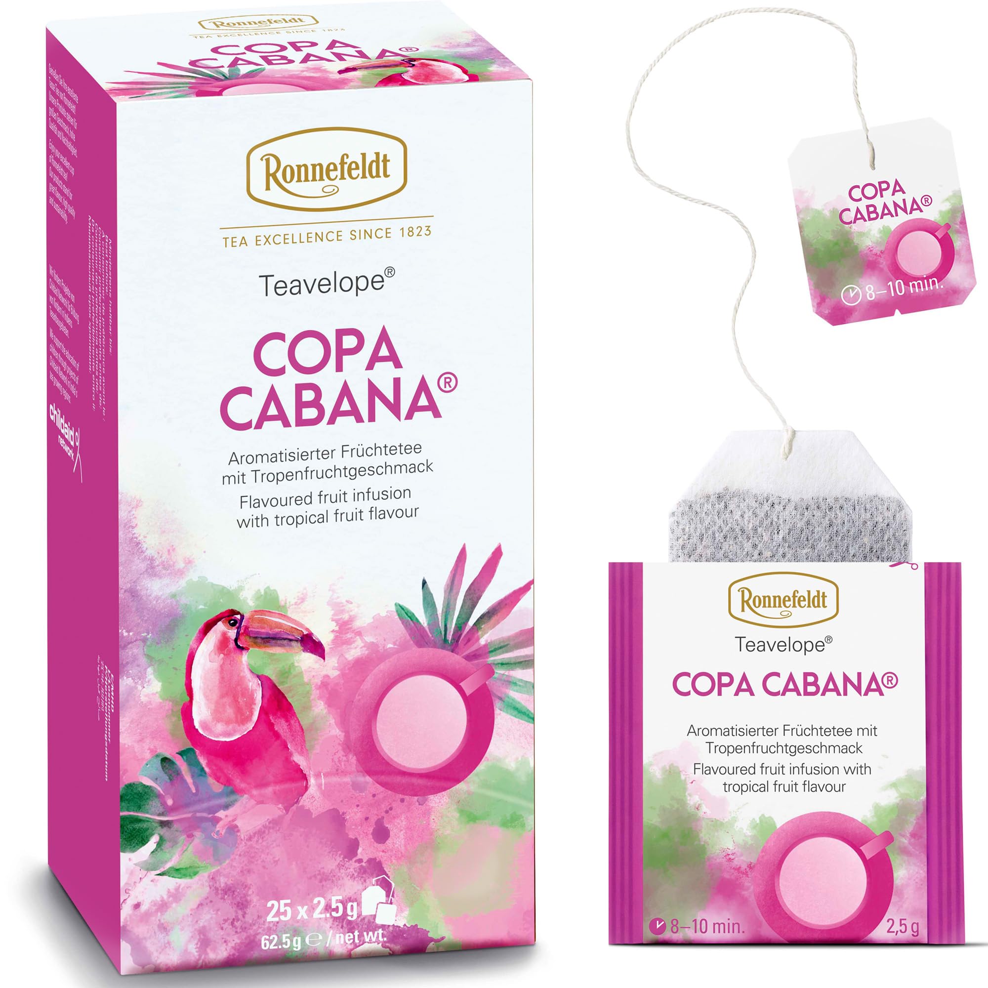 Ronnefeldt Teavelope Copa Cabana – Fruit Tea with Hibiscus and Tropical Citrus Notes – 25 Tea Bags – Caffeine Free Individually Wrapped