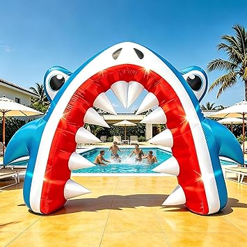 13FT Giant Shark Inflatable Arch Summer Decor for Pool Beach | Waterproof Shark Blow Up with Built-in 6 LED Lights and 1 Blower for Outdoor Luau Shark Birthday Party Yard Lawn Decoration