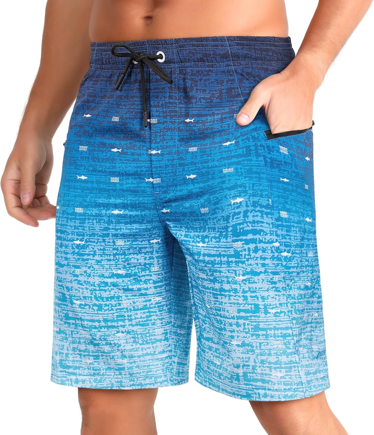 zeetoo Mens Swim Trunks with Compression Liner 9" Inseam Quick Dry Swim Shorts with Zipper Pockets Bathing Suit - Image 3