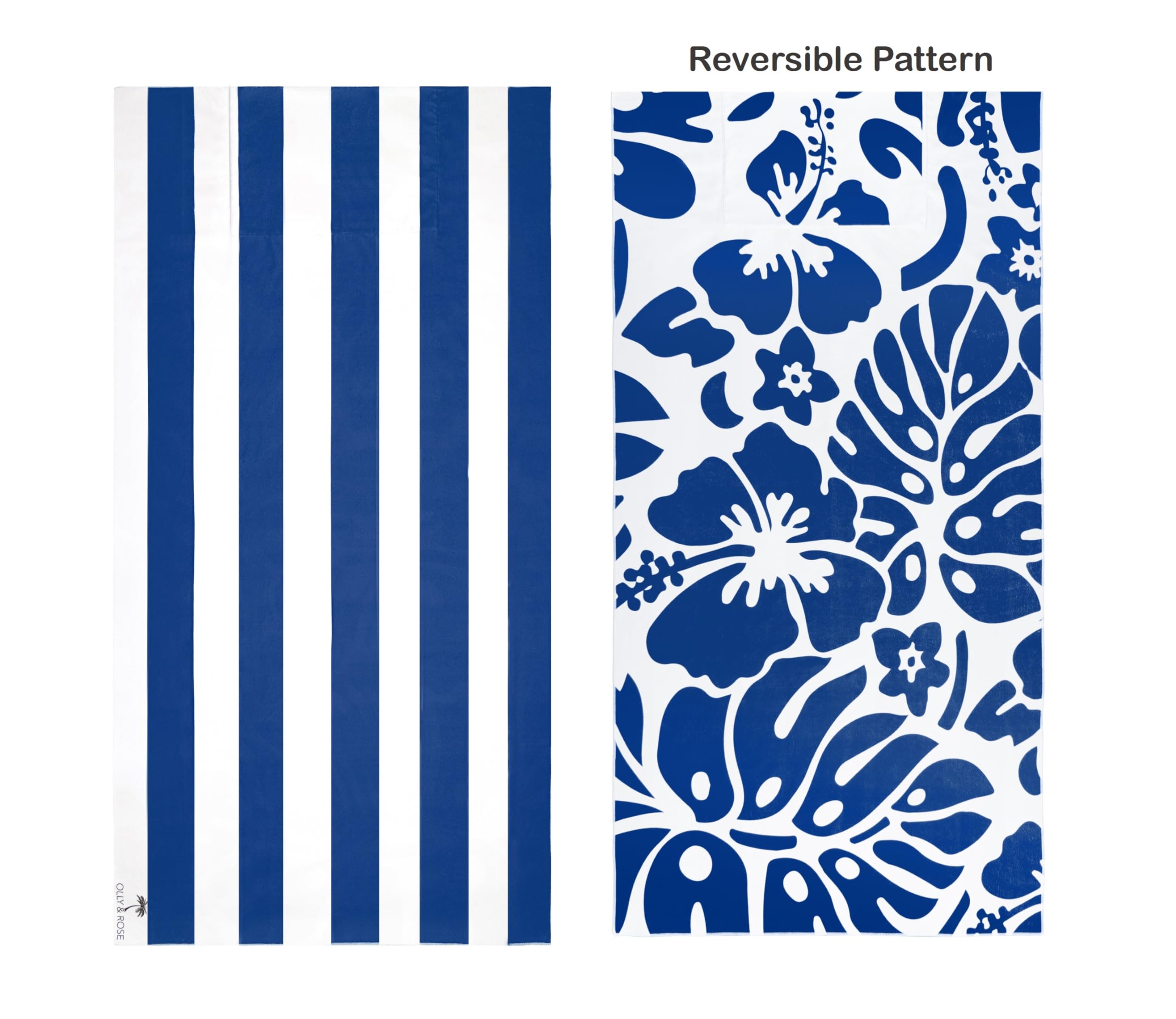 Olly & Rose Luxury Microfibre Extra Large Beach Towel with Zip Pocket and Inflatable Pillow and Reversible Pattern 100 x 200cm Blue - Image 4