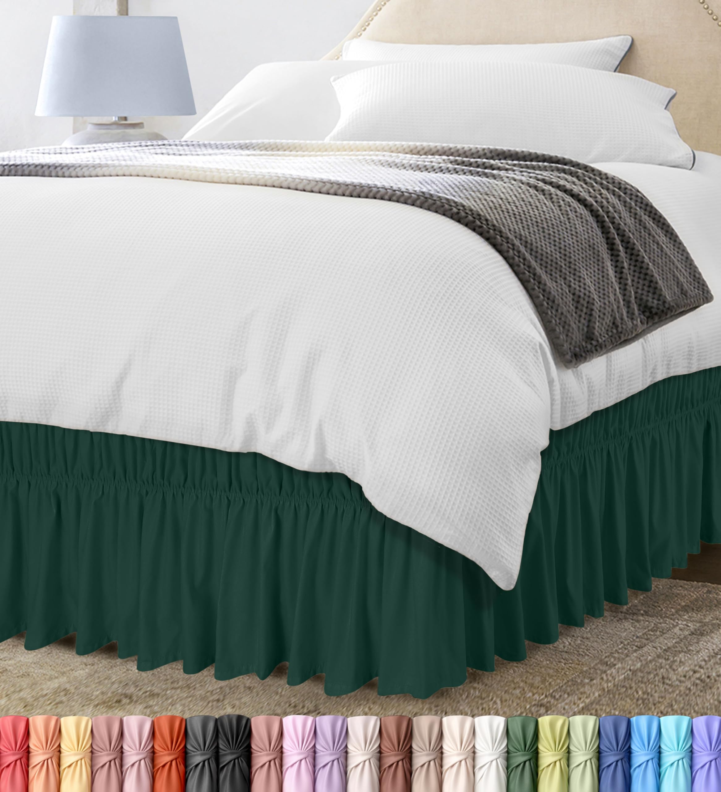 Utopia Bedding King Elastic Bed Ruffle - Easy Wrap Around Ruffle - Microfiber Bed Skirt with Adjustable Elastic Belt 16 Inch Tailored Drop - Hotel Quality Bedskirt, Fade Resistant (King, Emerald)-image-26